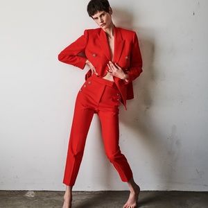 Zara Red/Coral Blazer + Pants Suit Set - NEW